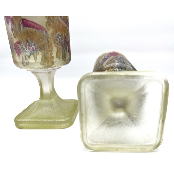 2 x ITALY Satin Art Glass Flutes (Rueven Glass ?) Two Frosted Glasses MCM - Picture 4 of 4